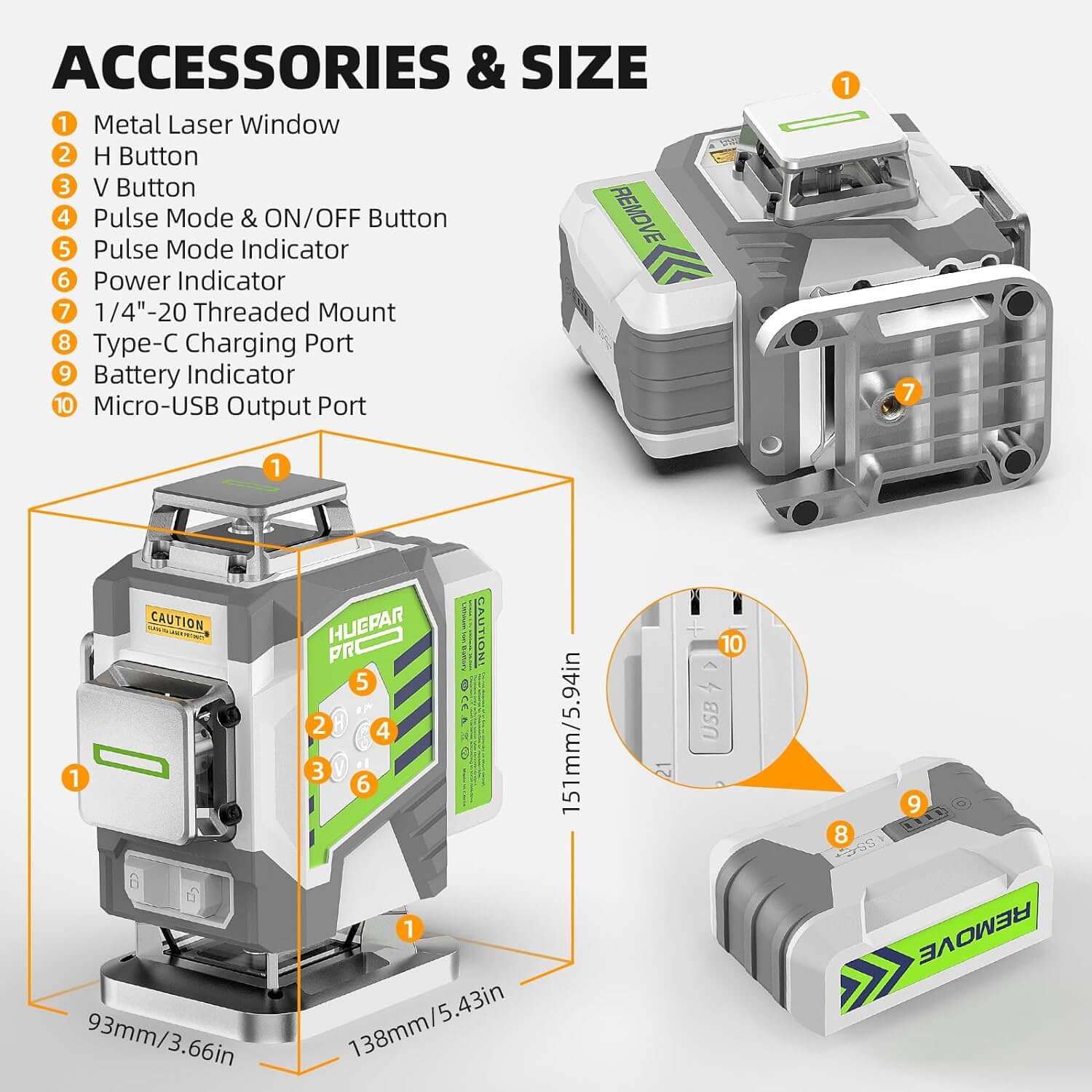 Huepar Pro ZK04CG Nivel Láser