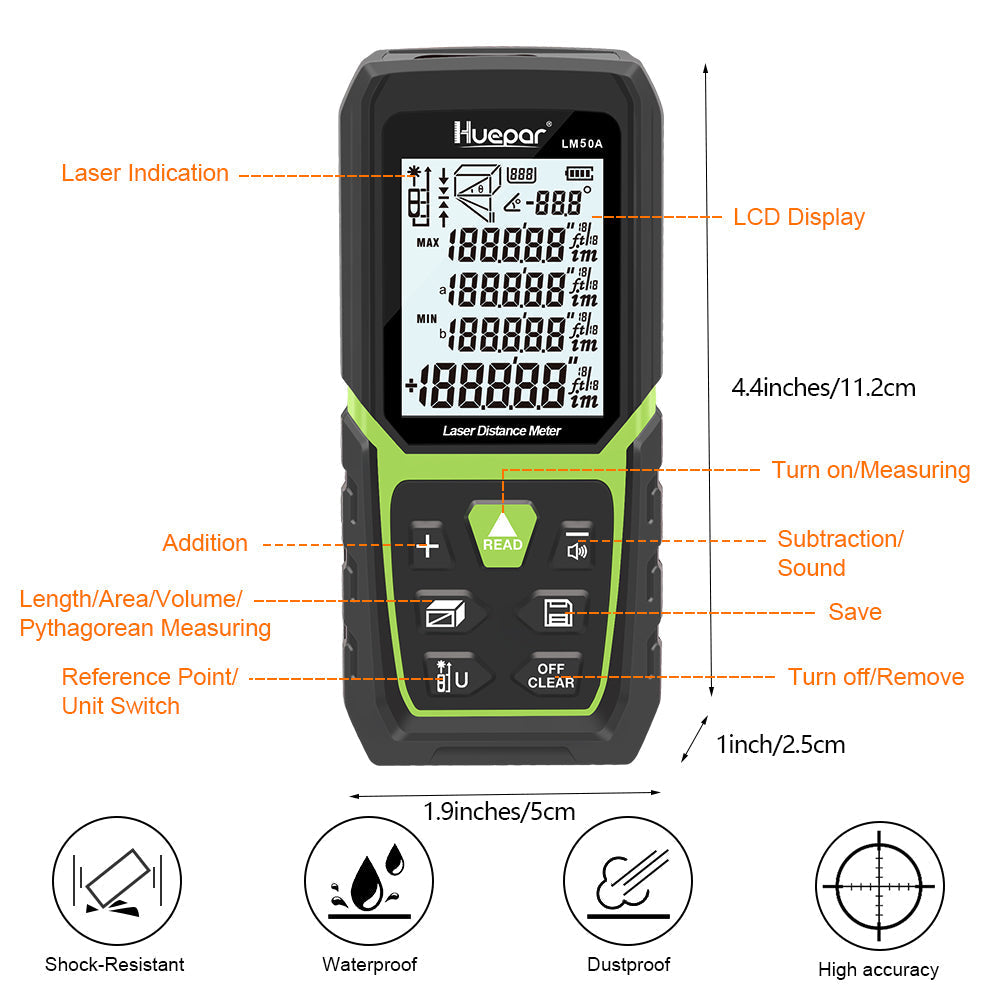 Huepar LM50A - Telémetro láser 50M HUEPAR ES - Nivel láser