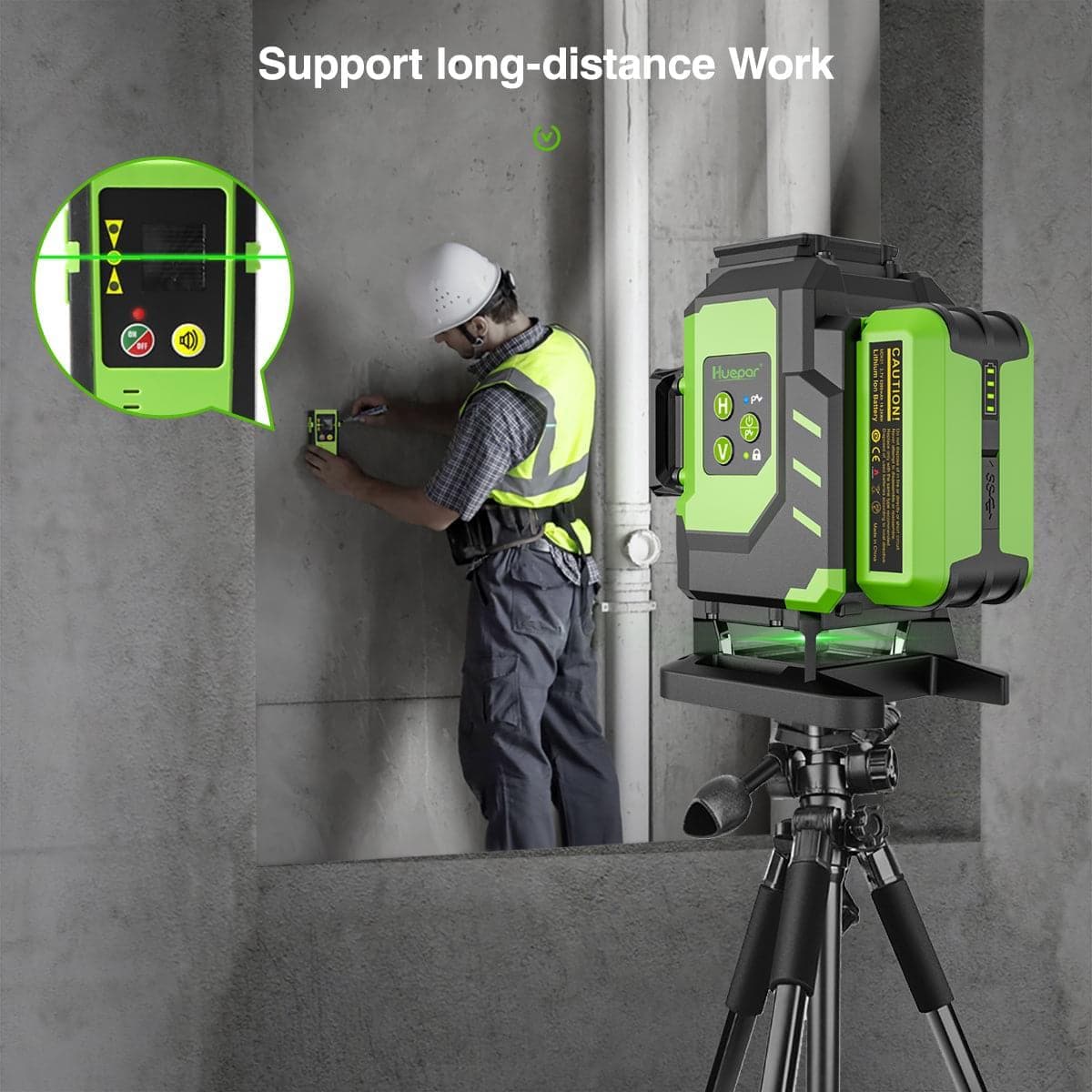 Huepar LS03DG - 3x360°Laser Level with 2 Li-ion Batteries 3D Green Cross Line Self Leveling - HUEPAR US