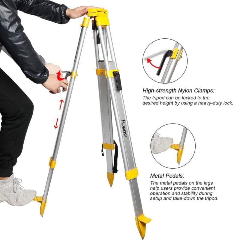 Huepar M3Y - Aluminum Flat Head Heavy Duty Tripod 1.65m / 65" with 5/8"-11 Male Thread - HUEPAR US